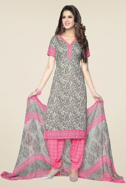 Ishin Grey & Pink Printed Unstitched Dress Material Ishin Grey & Pink Printed Unstitched Dress Material