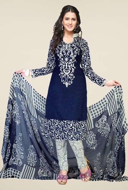 Ishin Blue & White Printed Unstitched Dress Material Ishin Blue & White Printed Unstitched Dress Material