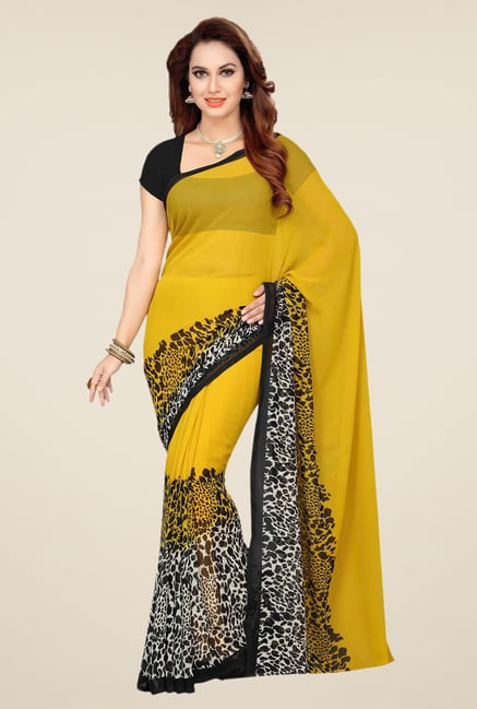 Ishin Yellow Faux Georgette Printed Saree Ishin Yellow Faux Georgette Printed Saree