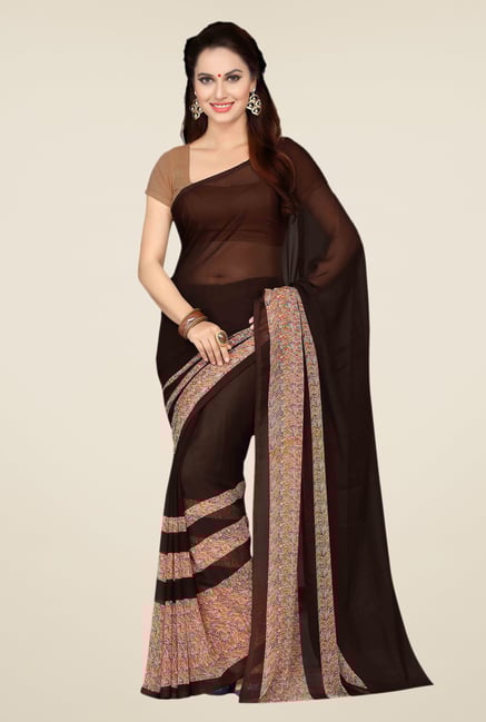 Ishin Brown Faux Georgette Printed Saree Ishin Brown Faux Georgette Printed Saree
