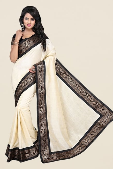 Ishin Cream Banarsi Silk Printed Saree Ishin Cream Banarsi Silk Printed Saree