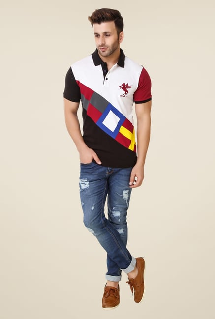 Spunk Black Cut & Sew Polo T-shirt Spunk Black Cut & Sew Polo T-shirt