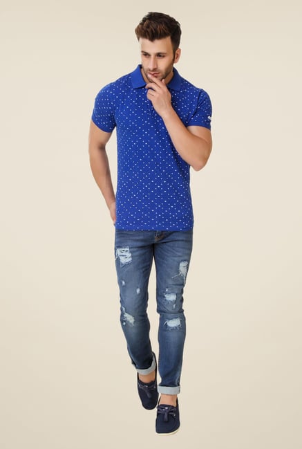 Spunk Blue Spade Print Polo T-shirt Spunk Blue Spade Print Polo T-shirt