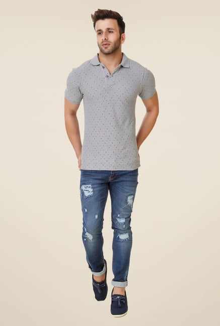 Spunk Grey Spade Print Polo T-shirt Spunk Grey Spade Print Polo T-shirt