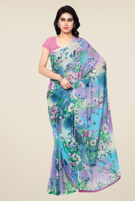 Shonaya Blue Floral Print Georgette Saree Shonaya Blue Floral Print Georgette Saree