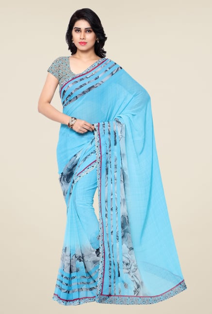 Shonaya Sky Blue Floral Print Georgette Saree Shonaya Sky Blue Floral Print Georgette Saree