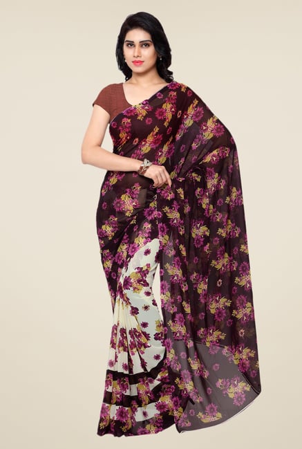 Shonaya Cream & Brown Floral Print Georgette Saree Shonaya Cream & Brown Floral Print Georgette Saree