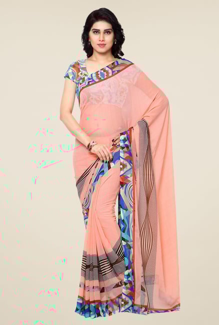 Shonaya Peach Printed Georgette Saree Shonaya Peach Printed Georgette Saree