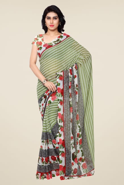 Shonaya Green & Cream Printed Georgette Saree Shonaya Green & Cream Printed Georgette Saree
