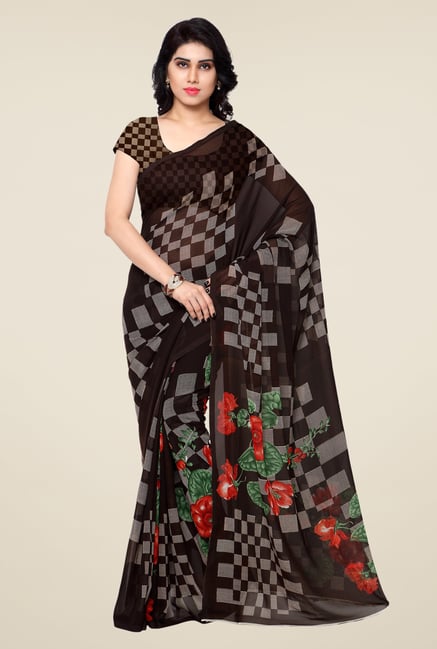 Shonaya Brown Printed Georgette Saree Shonaya Brown Printed Georgette Saree