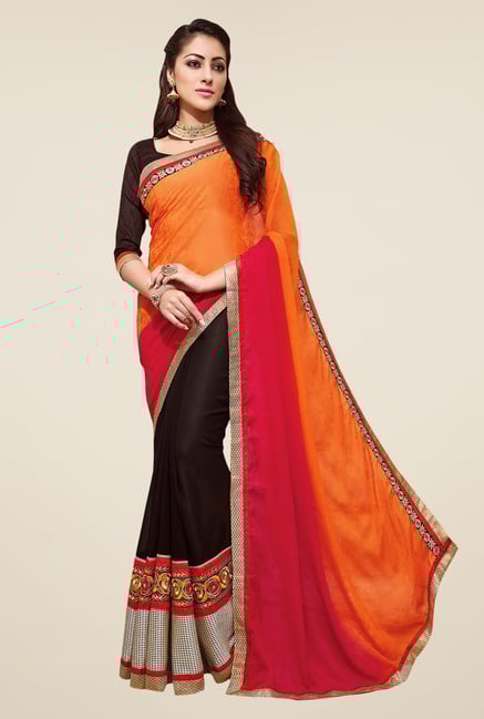 Shonaya Brown & Orange Embroidered Saree Shonaya Brown & Orange Embroidered Saree