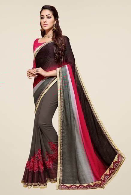 Shonaya Grey & Brown Embroidered Georgette Saree Shonaya Grey & Brown Embroidered Georgette Saree