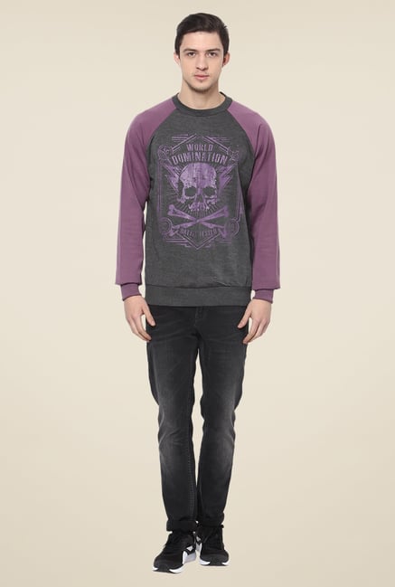 Yepme Grey & Purple Printed Sweatshirt Yepme Grey & Purple Printed Sweatshirt
