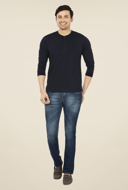 Weardo Navy Henley T Shirt Weardo Navy Henley T Shirt