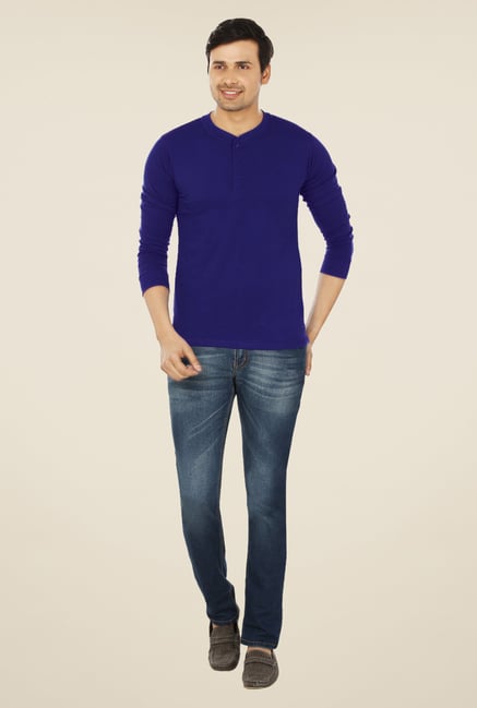 Weardo Royal Blue Henley T Shirt Weardo Royal Blue Henley T Shirt
