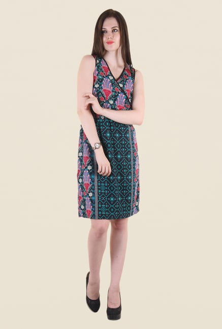 Hotberries Green & Red Abstract Print Dress Hotberries Green & Red Abstract Print Dress