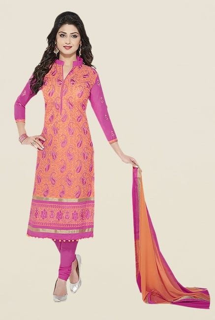 Ishin Orange & Pink Embroidered Unstitched Dress Material Ishin Orange & Pink Embroidered Unstitched Dress Material