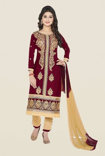Ishin Brown & Beige Embroidered Unstitched Dress Material Ishin Brown & Beige Embroidered Unstitched Dress Material