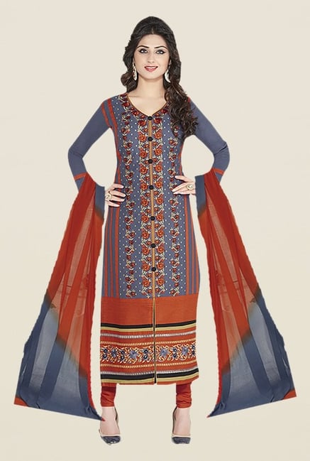Ishin Grey & Orange Embroidered Unstitched Dress Material Ishin Grey & Orange Embroidered Unstitched Dress Material