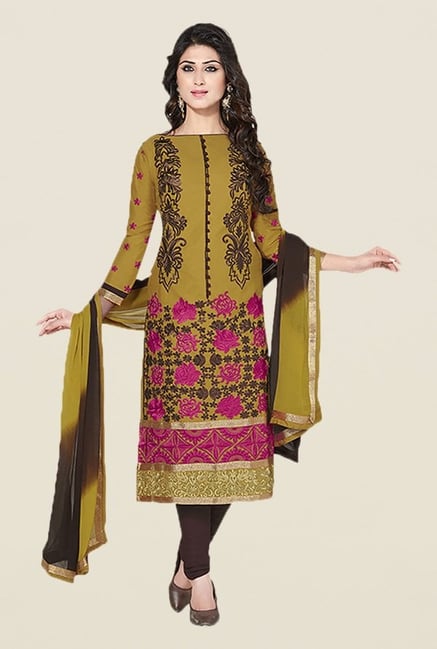 Ishin Green & Brown Embroidered Unstitched Dress Material Ishin Green & Brown Embroidered Unstitched Dress Material