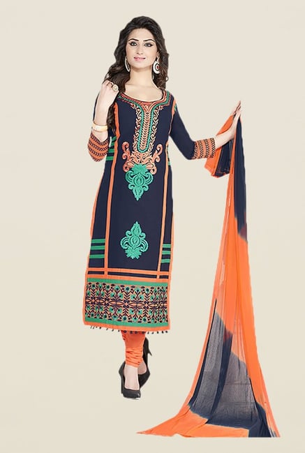Ishin Blue & Orange Embroidered Unstitched Dress Material Ishin Blue & Orange Embroidered Unstitched Dress Material