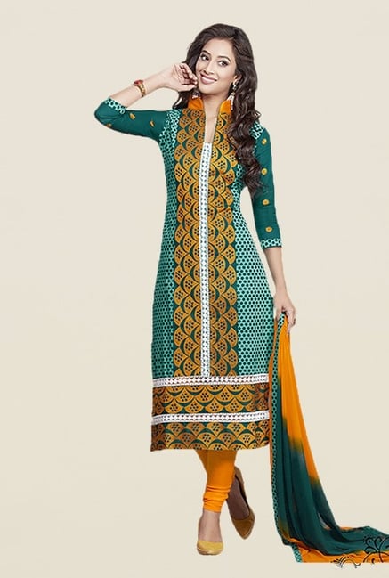Ishin Green & Yellow Embroidered Unstitched Dress Material Ishin Green & Yellow Embroidered Unstitched Dress Material