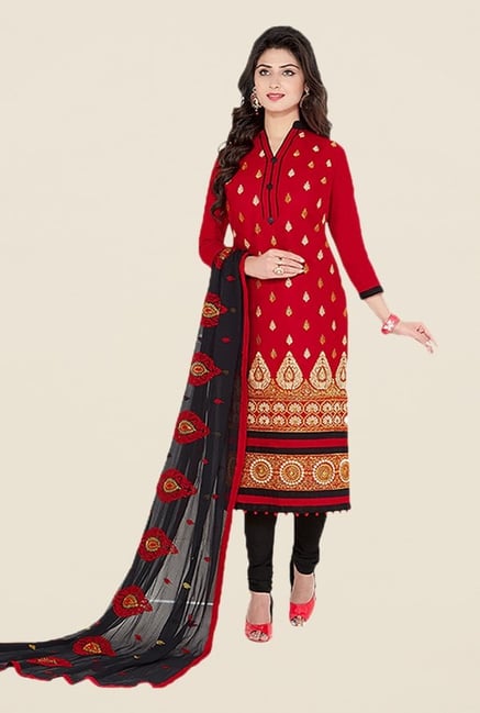 Ishin Red & Black Embroidered Unstitched Dress Material Ishin Red & Black Embroidered Unstitched Dress Material
