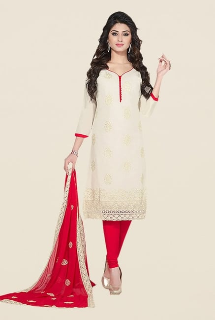 Ishin White & Red Embroidered Unstitched Dress Material Ishin White & Red Embroidered Unstitched Dress Material