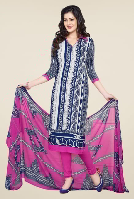Ishin Blue & Pink Printed Unstitched Dress Material Ishin Blue & Pink Printed Unstitched Dress Material