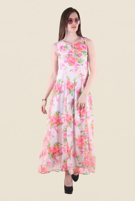 Hotberries Off White & Pink Floral Print Dress Hotberries Off White & Pink Floral Print Dress