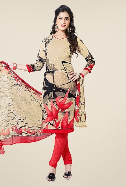 Ishin Beige & Orange Printed Unstitched Dress Material Ishin Beige & Orange Printed Unstitched Dress Material