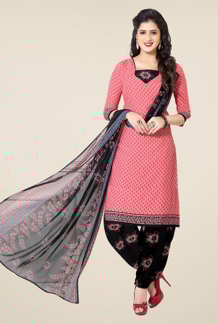 Ishin Peach & Black Printed Unstitched Dress Material Ishin Peach & Black Printed Unstitched Dress Material