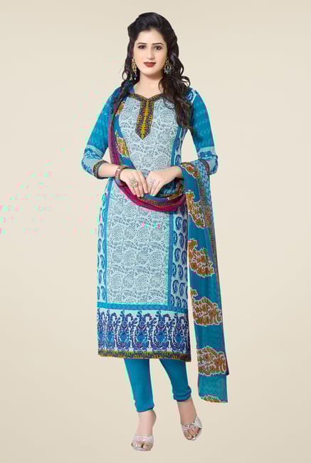 Ishin Blue Printed Unstitched Dress Material Ishin Blue Printed Unstitched Dress Material