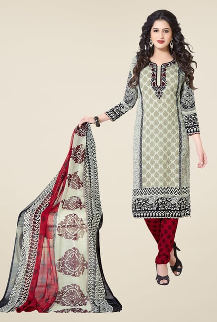 Ishin Beige & Red Printed Unstitched Dress Material Ishin Beige & Red Printed Unstitched Dress Material