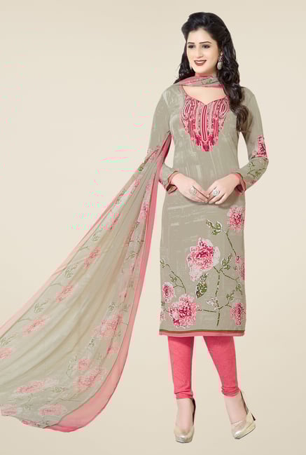 Ishin Grey & Peach Printed Unstitched Dress Material Ishin Grey & Peach Printed Unstitched Dress Material