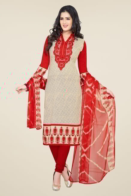 Ishin Beige & Red Printed Unstitched Dress Material Ishin Beige & Red Printed Unstitched Dress Material