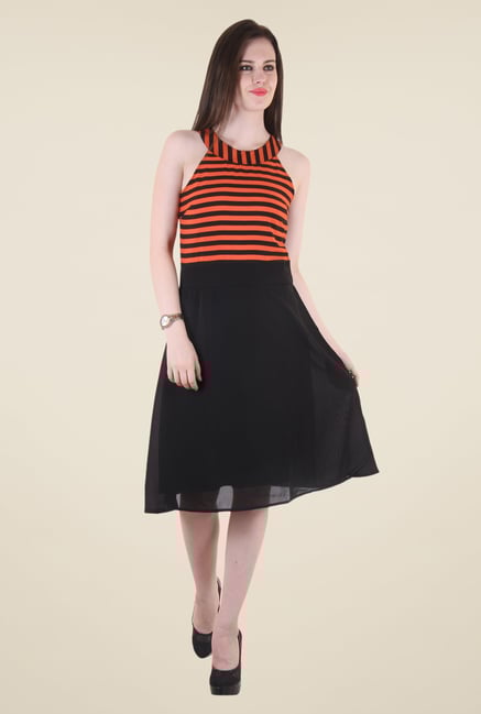 Hotberries Black & Orange Striped Dress Hotberries Black & Orange Striped Dress