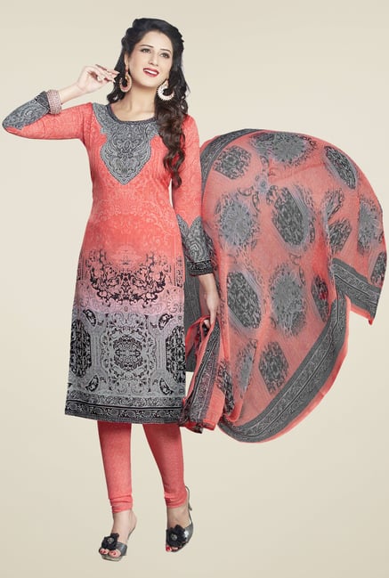 Ishin Peach & Grey Printed Unstitched Dress Material Ishin Peach & Grey Printed Unstitched Dress Material