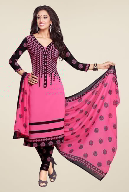 Ishin Pink & Black Printed Unstitched Dress Material Ishin Pink & Black Printed Unstitched Dress Material