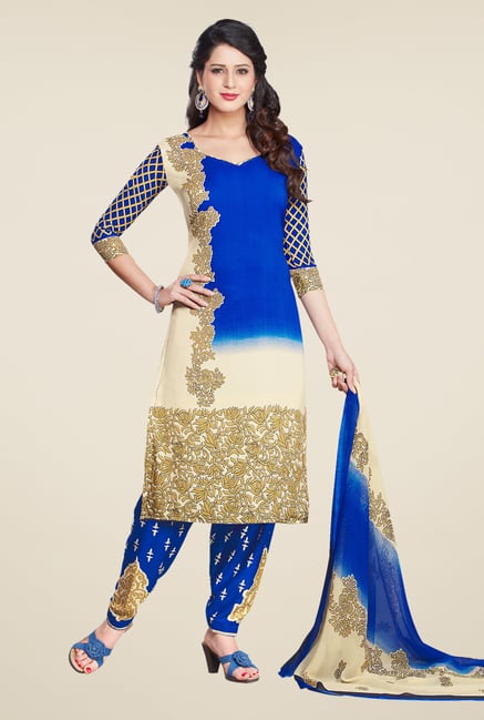 Ishin Blue & White Printed Unstitched Dress Material Ishin Blue & White Printed Unstitched Dress Material