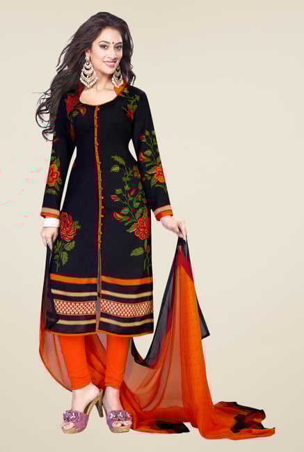 Ishin Black & Orange Printed Unstitched Dress Material Ishin Black & Orange Printed Unstitched Dress Material