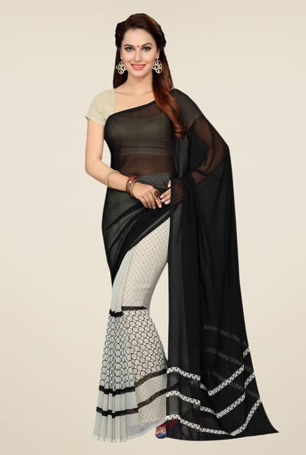 Ishin Black & White Faux Georgette Printed Saree Ishin Black & White Faux Georgette Printed Saree