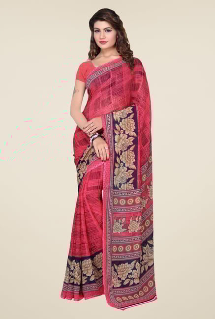 Ishin Pink Faux Georgette Floral Print Saree Ishin Pink Faux Georgette Floral Print Saree