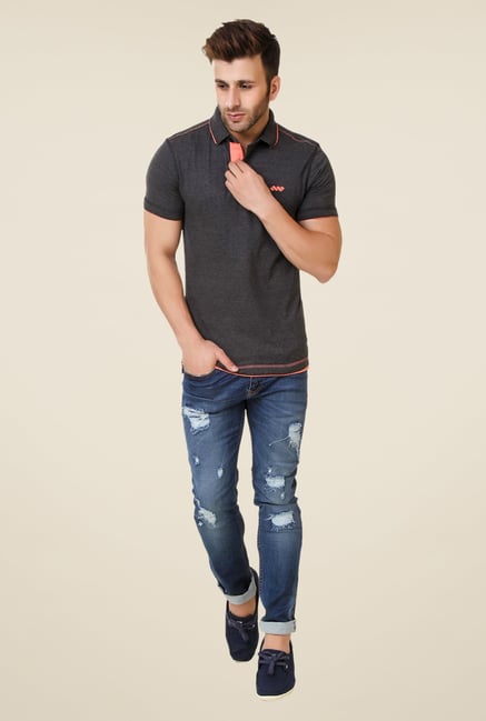 Spunk Grey Ripped Polo T-shirt Spunk Grey Ripped Polo T-shirt