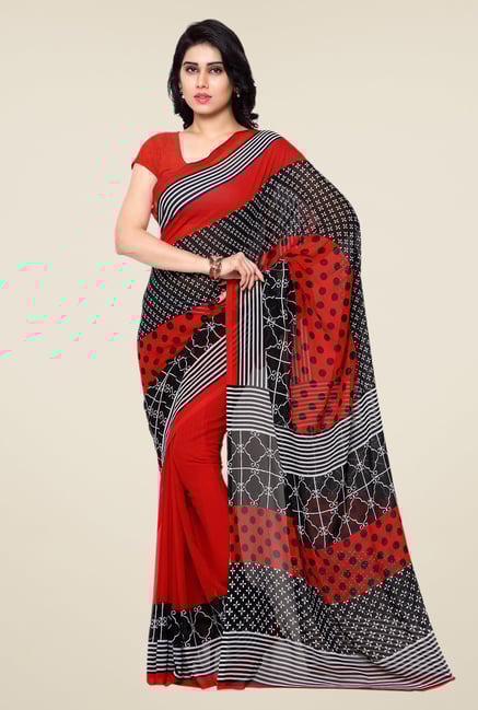 Shonaya Red & Black Printed Georgette Saree Shonaya Red & Black Printed Georgette Saree
