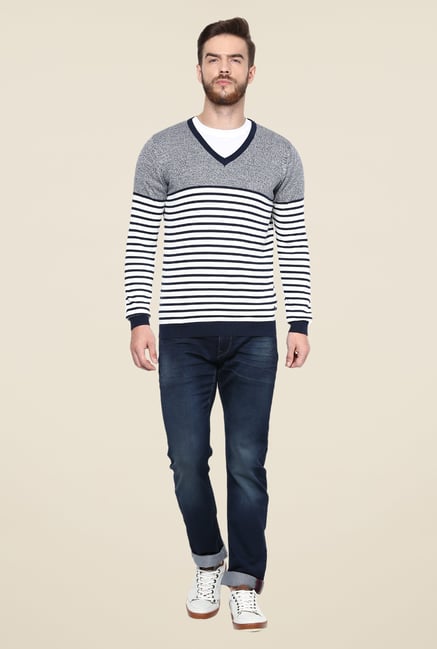 celio* Grey & White Striped Sweatshirt celio* Grey & White Striped Sweatshirt