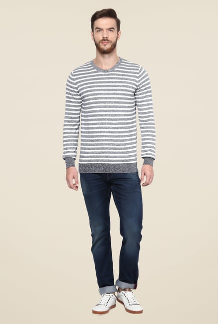 celio* Grey & White Striped Sweatshirt celio* Grey & White Striped Sweatshirt