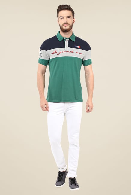 celio* Teal Solid Polo T Shirt celio* Teal Solid Polo T Shirt
