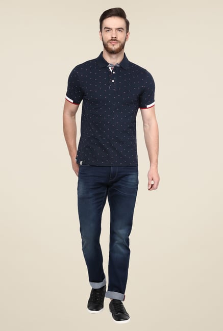 celio* Navy Printed Polo T Shirt celio* Navy Printed Polo T Shirt