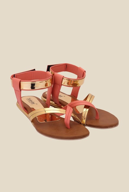 Solester Orange & Golden Back Strap Sandals Solester Orange & Golden Back Strap Sandals